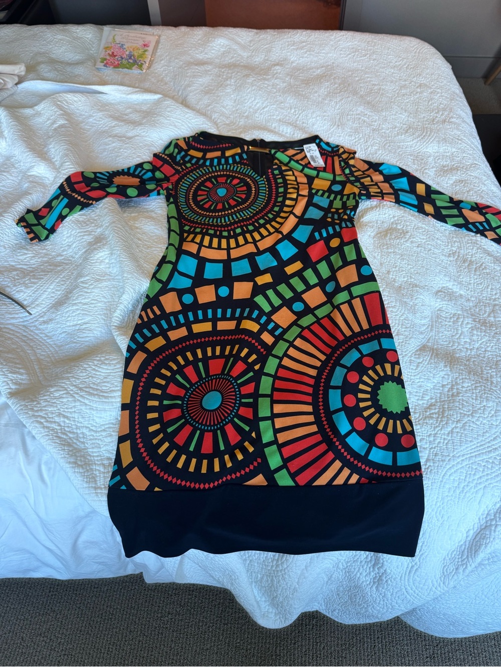 Joseph Ribkoff Black Multicolor Geometric Long Sleeve Dress